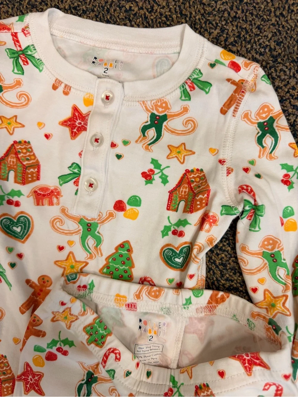 Kids roller rabbit Holiday Pajama Set - Gingerbread & Candy Print